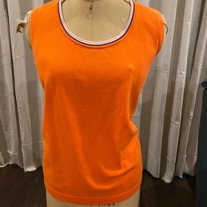 Talbots Orange Knit Sleeveless Top with Blue White Trim 2X 18 20